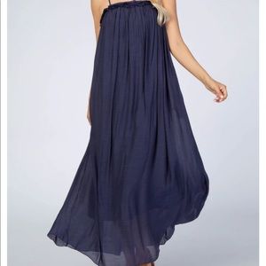 NWT PinkBlush boutique Navy Ruffle Linen Maternity Maxi Dress